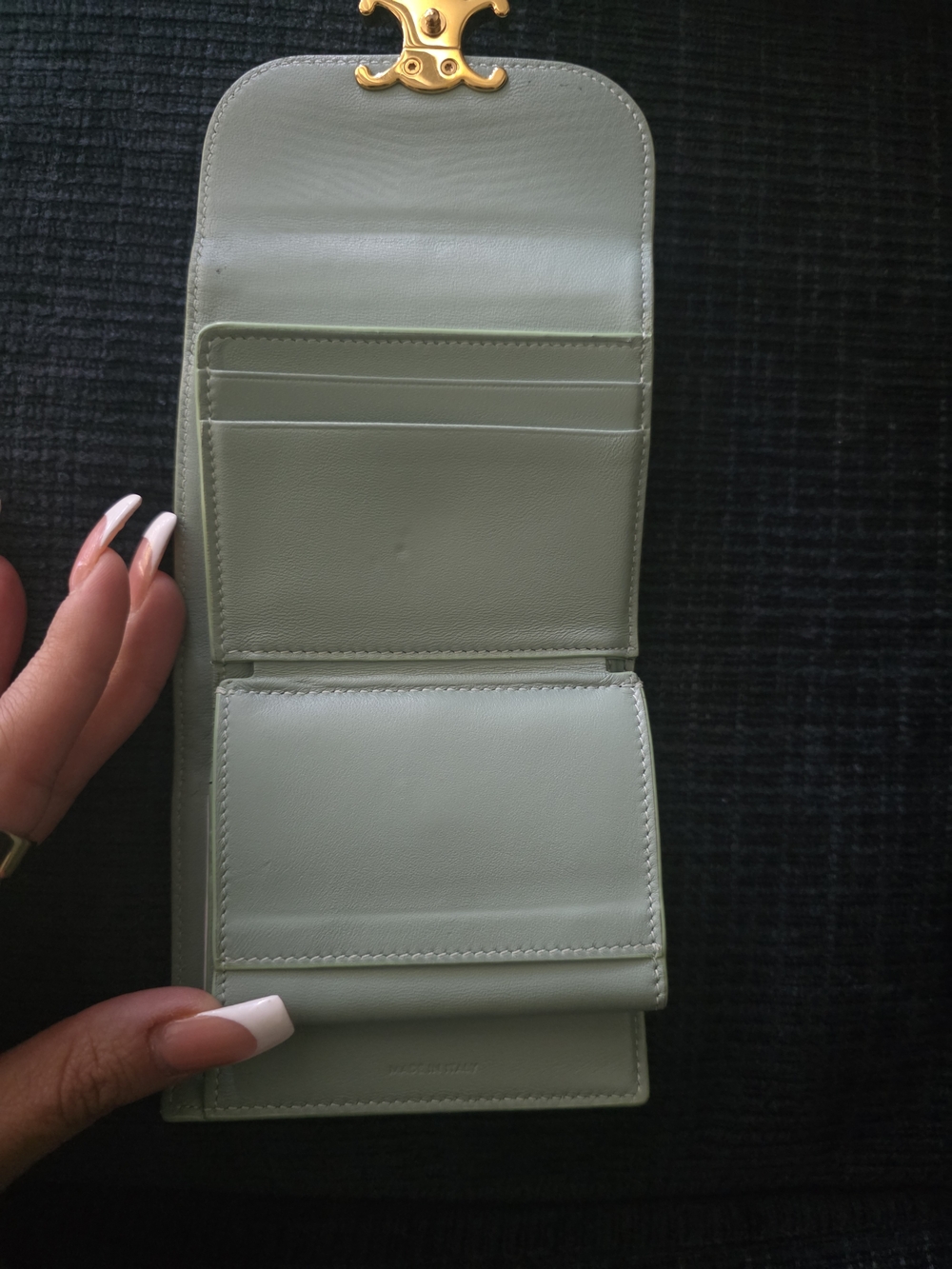 Celine Triomphe Embossed Croc Wallet in Light Green - Picture 6 of 16
